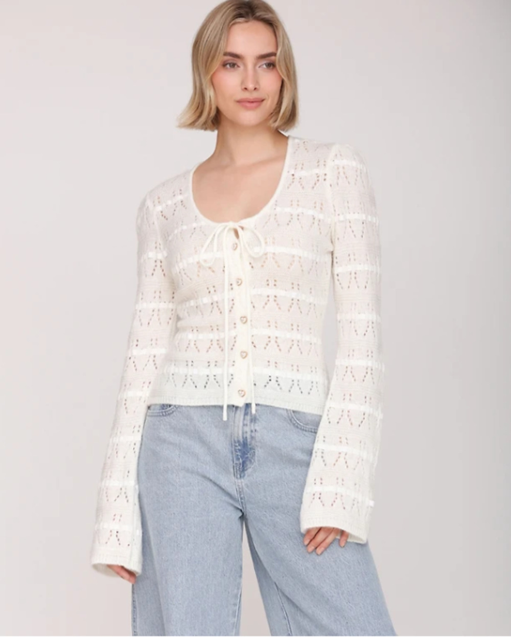 Avec Les Filles Women's Scoop Neck Cardigan White Size M 3894